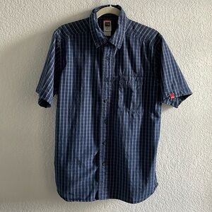 The North Face Men’s Button Down Short Sleeve Blue Plaid Shirt Size Medium